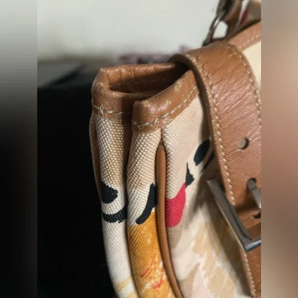 RARE auth Prada Venice Belted Tote Print Canvas leather trim, handles and straps - Picture 9 of 10